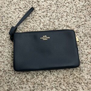Coach Midnight Navy Wristlet with Gold Details